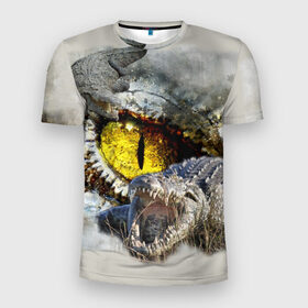Мужская футболка 3D спортивная с принтом Глаз крокодила в Курске, 100% полиэстер с улучшенными характеристиками | приталенный силуэт, круглая горловина, широкие плечи, сужается к линии бедра | Тематика изображения на принте: аллигатор | глаз | крокодил | крокодильчик | ящер