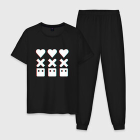 Мужская пижама хлопок с принтом Love, Death and Robots | Лого Глитч (Z) в Курске, 100% хлопок | брюки и футболка прямого кроя, без карманов, на брюках мягкая резинка на поясе и по низу штанин
 | Тематика изображения на принте: death | glitch | logo | love | love death robots | netflix | robots | vedeathrobots | xbot 4000 | глитч | лого | любовь | нетфликс | роботы | сериал | сериалы