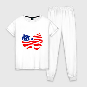 Женская пижама хлопок с принтом Wu-Tang USA в Курске, 100% хлопок | брюки и футболка прямого кроя, без карманов, на брюках мягкая резинка на поясе и по низу штанин | Тематика изображения на принте: black | hiphop | method man | music | new york | nyc | odb | old school | rap | rza | usa | wu tang clan | wutang | ву тэнг | граффити | микрофон | музыка | нью йорк | рэп | рэпер | сша | хипхоп