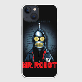 Чехол для iPhone 13 с принтом Bender x mr robot в Курске,  |  | Тематика изображения на принте: bender | futurama | mr robot | planet express | бендер | мистер робот | мульт | мультфильм | планетный экспресс | туранга лила | филипп джэй фрай | футурама