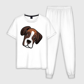Мужская пижама хлопок с принтом Боксер в Курске, 100% хлопок | брюки и футболка прямого кроя, без карманов, на брюках мягкая резинка на поясе и по низу штанин
 | Тематика изображения на принте: лучший друг человека | немецкий боксер | собака
