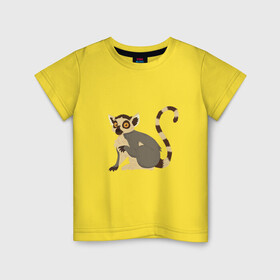 Детская футболка хлопок с принтом Удивлённый Кошачий Лемур в Курске, 100% хлопок | круглый вырез горловины, полуприлегающий силуэт, длина до линии бедер | art | cute lemur | illustration | lemur | madagascar | monkey | арт | иллюстрация | лемуровые | мадагаскар | мартышка | милый лемур | обезьянка | полуобезьяна | примат | приматы | рисунок