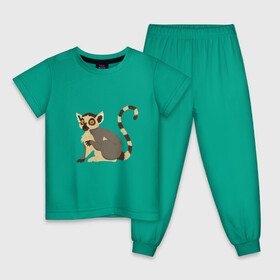 Детская пижама хлопок с принтом Удивлённый Кошачий Лемур в Курске, 100% хлопок |  брюки и футболка прямого кроя, без карманов, на брюках мягкая резинка на поясе и по низу штанин
 | Тематика изображения на принте: art | cute lemur | illustration | lemur | madagascar | monkey | арт | иллюстрация | лемуровые | мадагаскар | мартышка | милый лемур | обезьянка | полуобезьяна | примат | приматы | рисунок