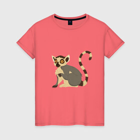 Женская футболка хлопок с принтом Удивлённый Кошачий Лемур в Курске, 100% хлопок | прямой крой, круглый вырез горловины, длина до линии бедер, слегка спущенное плечо | art | cute lemur | illustration | lemur | madagascar | monkey | арт | иллюстрация | лемуровые | мадагаскар | мартышка | милый лемур | обезьянка | полуобезьяна | примат | приматы | рисунок