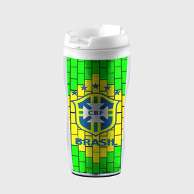 Термокружка-непроливайка с принтом Сборная Бразилии в Курске, внутренняя часть — пищевой пластик, наружная часть — прозрачный пластик, между ними — полиграфическая вставка с рисунком | объем — 350 мл, герметичная крышка | brazil | neymar | бразилия | коутиньо | марсело | неймар | роберто карлос | роналдиньо | роналдо | сборная бразилии | спорт | футбол | чемпионат мира