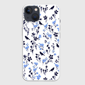 Чехол для iPhone 13 с принтом Цветы и птицы в Курске,  |  | колокольчики | нежный | одуванчики | птица | птицы | рисунок | роза | ромашки | сирень | цветочек | цветочный | цветы