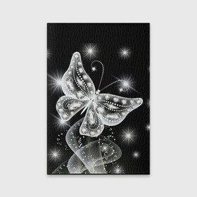 Обложка для паспорта матовая кожа с принтом Белая бабочка в Курске, натуральная матовая кожа | размер 19,3 х 13,7 см; прозрачные пластиковые крепления | бабочка | блестки | блестящая бабочка | черно белое