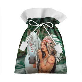 Подарочный 3D мешок с принтом Дочь вождя в Курске, 100% полиэстер | Размер: 29*39 см | девушка | индейская девушка | индейцы | лошадь