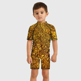 Детский купальный костюм 3D с принтом Сусальное золото в Курске, Полиэстер 85%, Спандекс 15% | застежка на молнии на спине | Тематика изображения на принте: gold | золото | золотой | мятая | сусальное | фольга