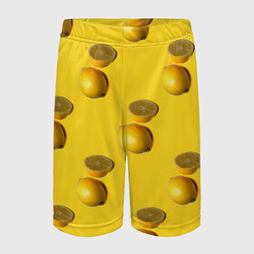 Детские спортивные шорты 3D с принтом Летние лимоны в Курске,  100% полиэстер
 | пояс оформлен широкой мягкой резинкой, ткань тянется
 | Тематика изображения на принте: желтый | лето | лимон | паттерн | сочный | цитрус