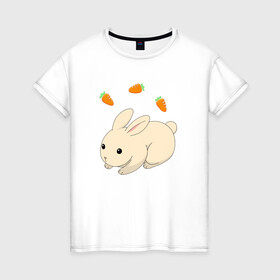 Женская футболка хлопок с принтом кролик с морковкой в Курске, 100% хлопок | прямой крой, круглый вырез горловины, длина до линии бедер, слегка спущенное плечо | аниме | грызун | домашнее животное | животное | кролик | морковь | овощ | питомец