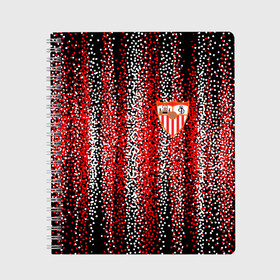 Тетрадь с принтом Sevilla в Курске, 100% бумага | 48 листов, плотность листов — 60 г/м2, плотность картонной обложки — 250 г/м2. Листы скреплены сбоку удобной пружинной спиралью. Уголки страниц и обложки скругленные. Цвет линий — светло-серый
 | Тематика изображения на принте: bono | diego carlos | fernando | football | goal | gol | goles | highlights | kounde | laliga | laliga santander | liga | luuk de jong | ocampos | rakitic | resumen | sevilla | suso
