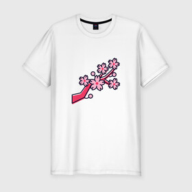 Мужская футболка хлопок Slim с принтом Ветка сакуры в Курске, 92% хлопок, 8% лайкра | приталенный силуэт, круглый вырез ворота, длина до линии бедра, короткий рукав | Тематика изображения на принте: весна | любовь | праздник | цветение | цветы | япония