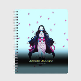 Тетрадь с принтом Nezuko Kamado Demon Slayer в Курске, 100% бумага | 48 листов, плотность листов — 60 г/м2, плотность картонной обложки — 250 г/м2. Листы скреплены сбоку удобной пружинной спиралью. Уголки страниц и обложки скругленные. Цвет линий — светло-серый
 | demon slayer | kamado | kimetsu no yaiba | nezuko | tanjiro | аниме | гию томиока | зеницу агацума | иноске хашибира | камадо | клинок | корзинная девочка | манга | музан кибуцуджи | незуко | рассекающий демонов | танджиро