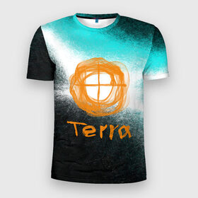 Мужская футболка 3D спортивная с принтом Terra в Курске, 100% полиэстер с улучшенными характеристиками | приталенный силуэт, круглая горловина, широкие плечи, сужается к линии бедра | белый | земля | знак | оранжевый | символ | терра | черный