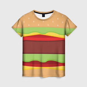 Женская футболка 3D с принтом Бутерброд в Курске, 100% полиэфир ( синтетическое хлопкоподобное полотно) | прямой крой, круглый вырез горловины, длина до линии бедер | background | burger | fast food | food | hamburger | sandwich | texture | будет | бургер | бутерброд | гамбургер | еда | текстура | фастфуд | фон