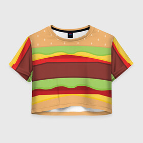 Женская футболка Crop-top 3D с принтом Бутерброд в Курске, 100% полиэстер | круглая горловина, длина футболки до линии талии, рукава с отворотами | background | burger | fast food | food | hamburger | sandwich | texture | будет | бургер | бутерброд | гамбургер | еда | текстура | фастфуд | фон
