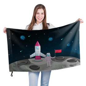 Флаг 3D с принтом Астронавт покоряет космос в Курске, 100% полиэстер | плотность ткани — 95 г/м2, размер — 67 х 109 см. Принт наносится с одной стороны | astronaut | moon | planets | rocket | shuttle | space | stars | звёзды | космонавт | космос | луна | планеты | ракета | шаттл