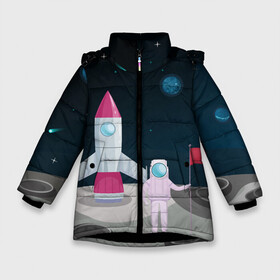 Зимняя куртка для девочек 3D с принтом Астронавт покоряет космос в Курске, ткань верха — 100% полиэстер; подклад — 100% полиэстер, утеплитель — 100% полиэстер. | длина ниже бедра, удлиненная спинка, воротник стойка и отстегивающийся капюшон. Есть боковые карманы с листочкой на кнопках, утяжки по низу изделия и внутренний карман на молнии. 

Предусмотрены светоотражающий принт на спинке, радужный светоотражающий элемент на пуллере молнии и на резинке для утяжки. | astronaut | moon | planets | rocket | shuttle | space | stars | звёзды | космонавт | космос | луна | планеты | ракета | шаттл