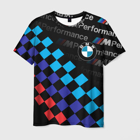 Мужская футболка 3D с принтом BMW / ФЛАГ/ M PERFORMANCE в Курске, 100% полиэфир | прямой крой, круглый вырез горловины, длина до линии бедер | bmw | m performance | m style | sport | x3 | x5 | x6 | x7 | авто | автомобиль | беха | бмв | бумер | м пакет | м перфоманс | спорт | финишный флаг.