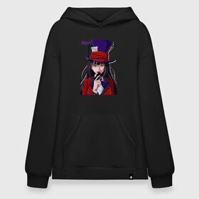 Худи SuperOversize хлопок с принтом Hat Yumeko Kakegurui в Курске, 70% хлопок, 30% полиэстер, мягкий начес внутри | карман-кенгуру, эластичная резинка на манжетах и по нижней кромке, двухслойный капюшон
 | excitement | kakegurui | kакэгуруи | mad | maps | yumeko | азарт | безумный | карты | юмэко