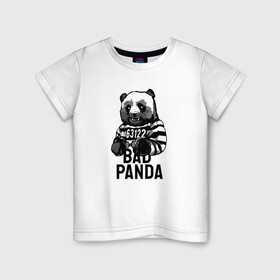 Детская футболка хлопок с принтом Плохая панда в Курске, 100% хлопок | круглый вырез горловины, полуприлегающий силуэт, длина до линии бедер | bad | panda | заключенный | медведь | наручники | панда