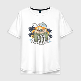 Мужская футболка хлопок Oversize с принтом Тропический коктейль в Курске, 100% хлопок | свободный крой, круглый ворот, “спинка” длиннее передней части | beach | palm | sea | summer | волны | жара | коктейль | летние | лето | море | пальмы | пляж | тропический