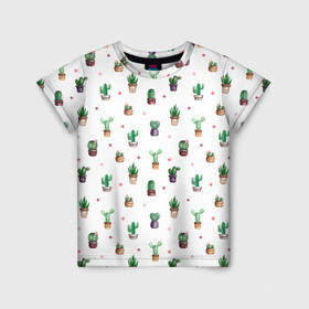 Детская футболка 3D с принтом Кактусы в Курске, 100% гипоаллергенный полиэфир | прямой крой, круглый вырез горловины, длина до линии бедер, чуть спущенное плечо, ткань немного тянется | ботаника | кактус | растения | цветы