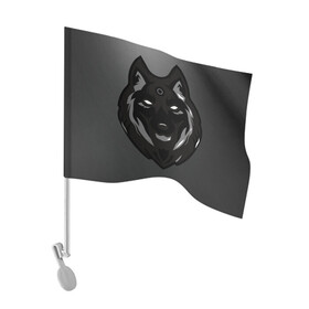 Флаг для автомобиля с принтом Демон волк в Курске, 100% полиэстер | Размер: 30*21 см | волк | зверь | серый | тьма | хищник | чёрный