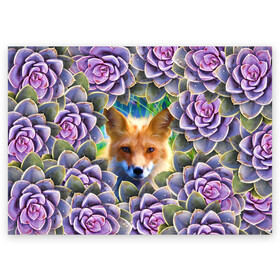 Поздравительная открытка с принтом Лиса среди цветов в Курске, 100% бумага | плотность бумаги 280 г/м2, матовая, на обратной стороне линовка и место для марки
 | flower | flowers | fox | лиса | лисичка | цветок | цветы