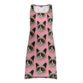 Платье-майка 3D с принтом Кот мемасик в Курске, 100% полиэстер | полуприлегающий силуэт, широкие бретели, круглый вырез горловины, удлиненный подол сзади. | грустный кот мем | кот | кот мем | коты | кошка | мем | мем про котов | мемы | мемы с котами