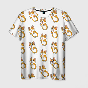 Мужская футболка 3D с принтом Собаки | Корги в Курске, 100% полиэфир | прямой крой, круглый вырез горловины, длина до линии бедер | голубая | корги | косточки | пес | псина | собаки | собачки | щенки