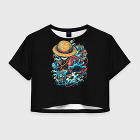 Женская футболка Crop-top 3D с принтом One Piece. Retro Style в Курске, 100% полиэстер | круглая горловина, длина футболки до линии талии, рукава с отворотами | d | one | piece | белоус | боа | брук | ван | гарп | гоинг | д | дозор | зоро | кид | ло | луффи | мерри | михоук | монки | нами | пис | робин | ророноа | сабо | санджи | санни | саузенд | соломенная | тич | трафальгар