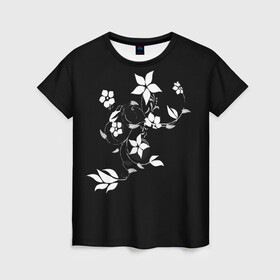 Женская футболка 3D с принтом Цвета цветов черное в Курске, 100% полиэфир ( синтетическое хлопкоподобное полотно) | прямой крой, круглый вырез горловины, длина до линии бедер | black | colors | flowers | grape | plant | виноград | растение | цвета | цветов | черное