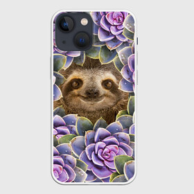Чехол для iPhone 13 mini с принтом Ленивец среди цветов в Курске,  |  | flower | flowers | ленивец | цветок | цветы