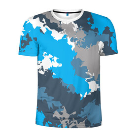 Мужская футболка 3D спортивная с принтом Камуфляж (ледяной) в Курске, 100% полиэстер с улучшенными характеристиками | приталенный силуэт, круглая горловина, широкие плечи, сужается к линии бедра | камуфляж | ледяной | милитари | мороз | синий | холод