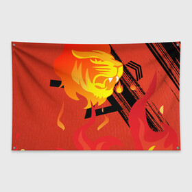 Флаг-баннер с принтом Огненный лев в Курске, 100% полиэстер | размер 67 х 109 см, плотность ткани — 95 г/м2; по краям флага есть четыре люверса для крепления | красный | лев | линии | огненный | огонь | пламя | рисунки
