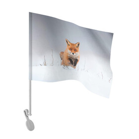Флаг для автомобиля с принтом Лисица прыгает по снегу в Курске, 100% полиэстер | Размер: 30*21 см | fox | foxy | животное | звери | лиса | лисенок | лисичка | милая | рыжая | фокс