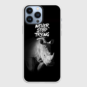 Чехол для iPhone 13 Pro Max с принтом Nnever stop trying в Курске,  |  | Тематика изображения на принте: meme | nnever stop trying | всегда пробьёмся | манера | мем | никогда не прекращай пытаться | носорог | образ действия | символ