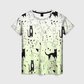 Женская футболка 3D с принтом узор простые рисунки котов в Курске, 100% полиэфир ( синтетическое хлопкоподобное полотно) | прямой крой, круглый вырез горловины, длина до линии бедер | ветеринару | градиент | коты | котята | кошатнику | кошки | любителю кошек | мило | минимализм | мяу | примитив | рисованные котики | рисунок