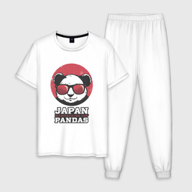 Мужская пижама хлопок с принтом Japan Kingdom of Pandas в Курске, 100% хлопок | брюки и футболка прямого кроя, без карманов, на брюках мягкая резинка на поясе и по низу штанин
 | art | japanese | panda | retro look | style | vintage look | арт | винтаж | винтажный стиль | кингдом | королевство | королевство панд | крутая панда в очках | панда | пандочка | ретро стиль | рисунок панды | япония | 