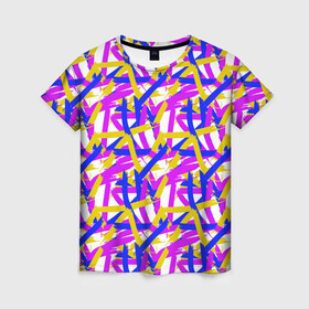 Женская футболка 3D с принтом абстракция из ярких полос в Курске, 100% полиэфир ( синтетическое хлопкоподобное полотно) | прямой крой, круглый вырез горловины, длина до линии бедер | abstract | art | blue | bright | brush strokes | childrens | color | daub | drawing | geometry | gouache | isometry | lilac | pattern | stripes | three | yellow | абстрактный | гуашь | желтый | мазки кистью | мазня | полосы | синий | сиреневый | три | цве