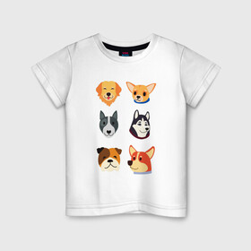 Детская футболка хлопок с принтом Милые собачки в Курске, 100% хлопок | круглый вырез горловины, полуприлегающий силуэт, длина до линии бедер | бульдог | животные | питомцы | собаки | хаски