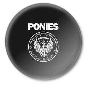 Значок с принтом Pony x Ramones в Курске,  металл | круглая форма, металлическая застежка в виде булавки | my little pony | ramones | дружба это чудо | единорог | единороги | май литл пони | мульт | мультфильм | рамонс | рок
