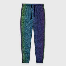 Мужские брюки 3D с принтом Узор в Курске, 100% полиэстер | манжеты по низу, эластичный пояс регулируется шнурком, по бокам два кармана без застежек, внутренняя часть кармана из мелкой сетки | rainbow | орнамент | радуга | растительный | узор | цветной