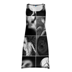 Платье-майка 3D с принтом Мрачные скетчи. Плитка в Курске, 100% полиэстер | полуприлегающий силуэт, широкие бретели, круглый вырез горловины, удлиненный подол сзади. | halloween | sketches | мрачное | рисунки | скетчи | страшное | ужасы | человечки