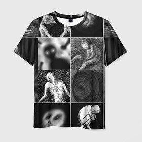 Мужская футболка 3D с принтом Мрачные скетчи Плитка в Курске, 100% полиэфир | прямой крой, круглый вырез горловины, длина до линии бедер | halloween | sketches | мрачное | рисунки | скетчи | страшное | ужасы | человечки