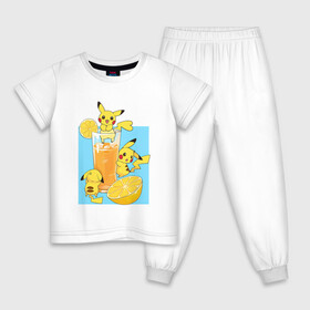Детская пижама хлопок с принтом Пикачу в лимонаде в Курске, 100% хлопок |  брюки и футболка прямого кроя, без карманов, на брюках мягкая резинка на поясе и по низу штанин
 | anime | picachu | pikachu | аниме | красная шапочка | милый | пика | пикачу | покебол | покемон