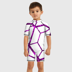 Детский купальный костюм 3D с принтом Hexagon в Курске, Полиэстер 85%, Спандекс 15% | застежка на молнии на спине | hexagon | lines | purple | violet | линии | фиолетовый многоугольник | шестиугольник