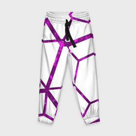 Детские брюки 3D с принтом Hexagon в Курске, 100% полиэстер | манжеты по низу, эластичный пояс регулируется шнурком, по бокам два кармана без застежек, внутренняя часть кармана из мелкой сетки | hexagon | lines | purple | violet | линии | фиолетовый многоугольник | шестиугольник